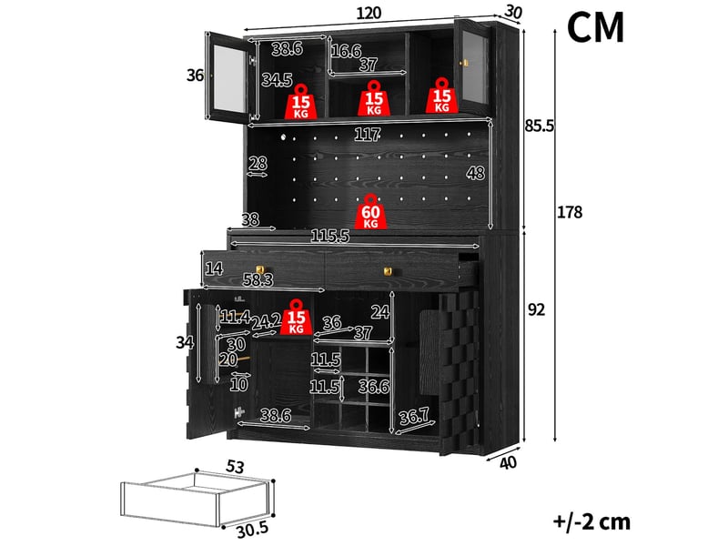  Meuble de cuisine haut avec led prises usb et porte-bouteilles noir 120x40x178 cm N620GG260707S - Conforama C