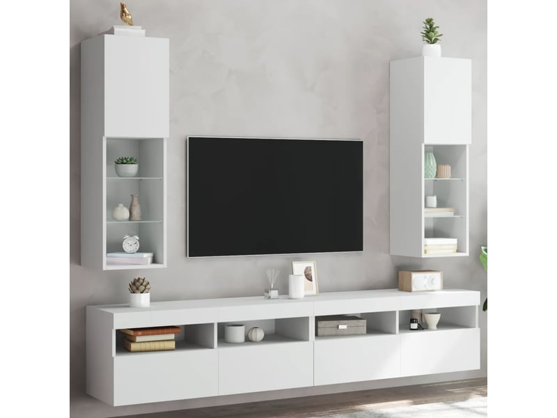 Meubles tv - banc tv - meuble de rangement avec lumières led 2 pcs blanc 30,5x30x102 cm - Conforama C