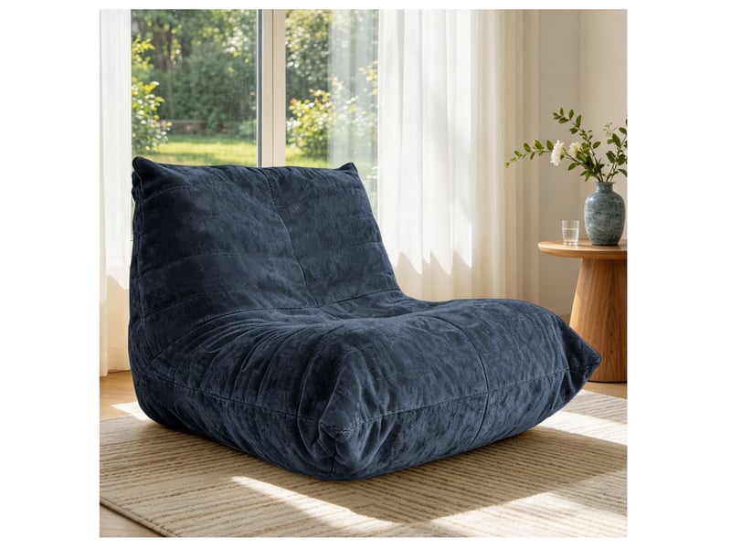  Pouf fauteuil en tissu bleu 90 × 100 × 80 cm, garnissage en mousse haute résilience pour lire et se détendre  - Conforama B