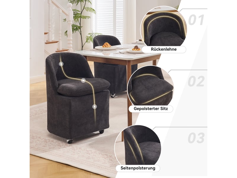  Lot de 2 chaises de salle à manger en tissu chenille gris W2087P483418 - Conforama D