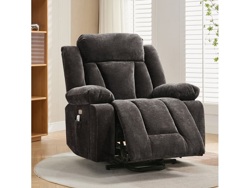  Fauteuil massant électrique releveur avec chauffage, usb et poches latérales en tissu marron 95 × 94 × 107 cm  - Conforama D