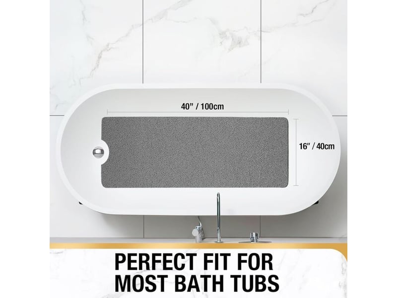  Tapis de bain antidérapant 100 x 40 cm, extra long, en luffa pvc souple, séchage rapide, sans ventouse, gris  - Conforama B