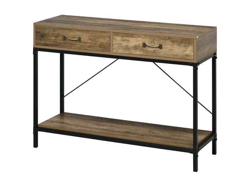  Table console table d'appoint d'entrée industriel avec 2 tiroirs et 1 plateau aspect bois dim. 100l x 35l x 76h cm  - Conforama W