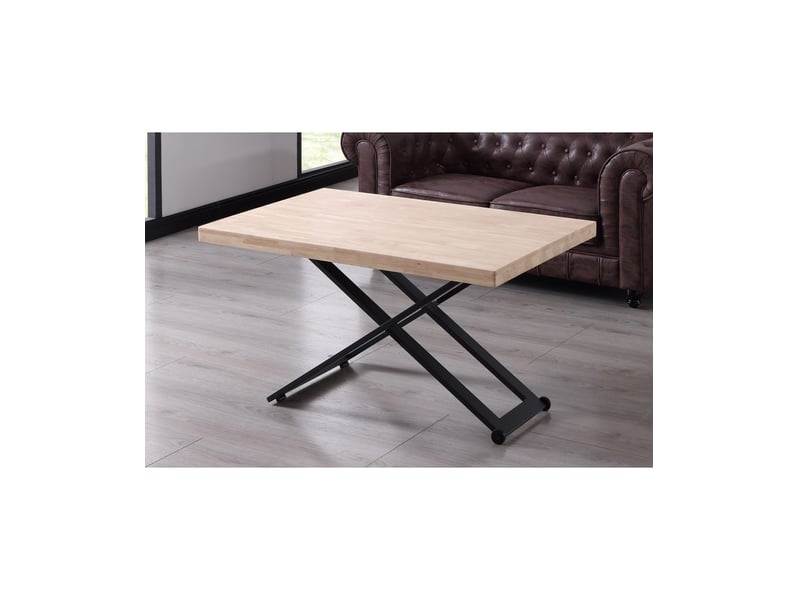 Table basse relevable de salon en bois de chêne naturel avec pieds en métal noir-longueur 120 x profondeur 80 x hauteur 49-76 cm  - Conforama E