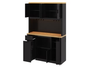 Armoire de cuisine haute avec éclairage led et prises, rangement avec tiroirs 3 niveaux et étagères réglables