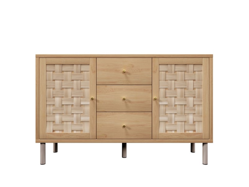  Buffet, 120 x 40 x 75 cm, meuble de rangement avec 2 portes, 3 tiroirs, étagères réglables en hauteur, marron  - Conforama A