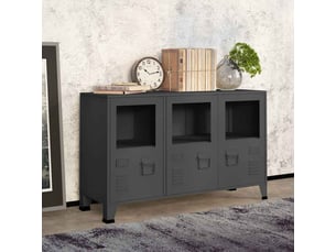 Buffet - bahut - meuble de rangement industriel anthracite 105x35x62 cm métal et verre