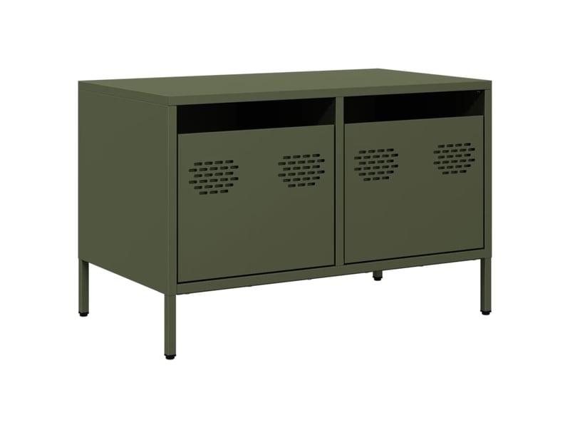  Meuble tv - banc tv - meuble de rangement vert olive 68x39x43,5 cm acier laminé à froid  - Conforama A