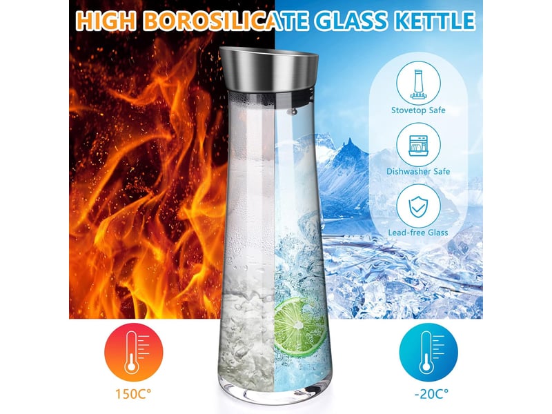 Carafe en verre,carafe en verre anti-carafe en verre de 1 litre avec couvercle à clapet en acier inoxydable  - Conforama E