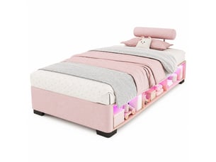 Lit avec rangement 90x200 cm OKWISH   coloris rose