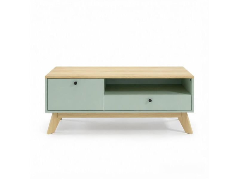  Table basse rectangulaire 100 x 50 cm avec tiroir, placard et niche ouverte  - Conforama A