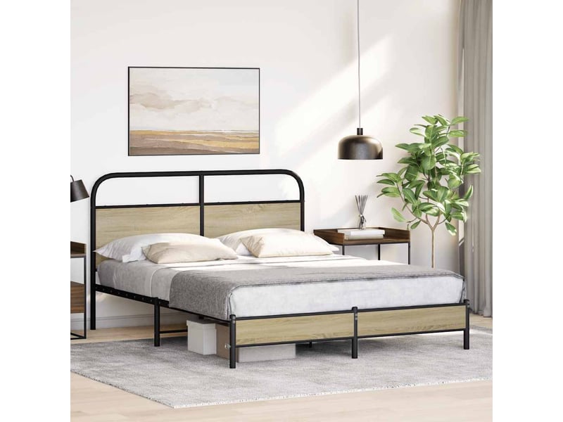  Lit double- lit adulte -  cadre de lit sans matelas 150x200 cm chêne sonoma  - Conforama C