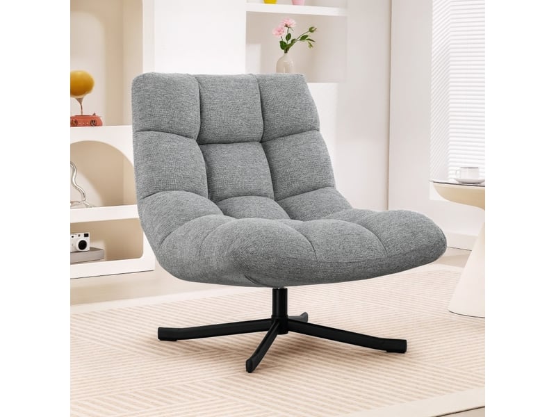 Fauteuil lounge pivotant 360° 95x75x90 cm – gris – assise large en polyester déperlant, dossier rembourré - Conforama B