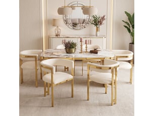 Chaise de salle à manger lot de 4 avec dossier incurvé et piètement métallique doré, en chenille beige et doré