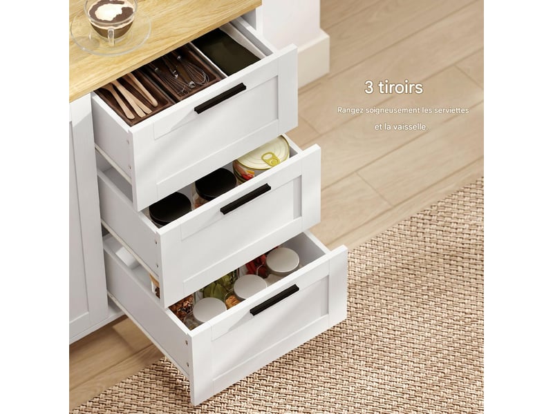  Buffet 2 portes soft-close et 3 tiroirs blanc 120 x 38 x 76 cm  - Conforama E