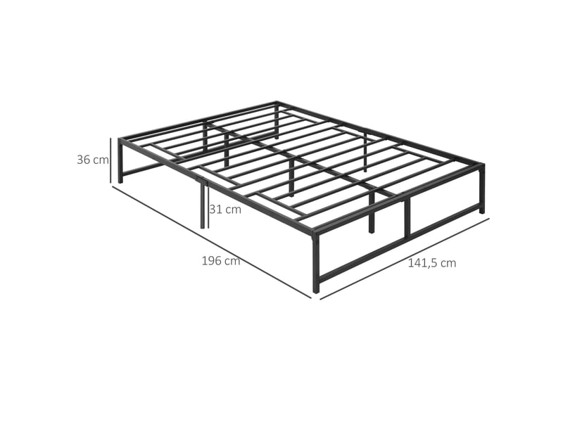  Cadre de lit double 135x190 en métal noir, structure stable avec espace de rangement sous le lit  - Conforama E