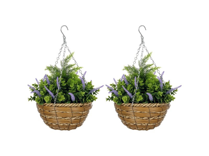  Ensemble de deux pots de fleurs artificiels suspendus en lisianthus - violet  - Conforama A