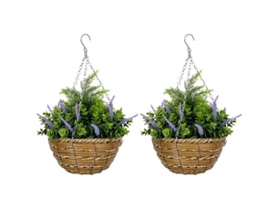 Ensemble de deux pots de fleurs artificiels suspendus en lisianthus - violet
