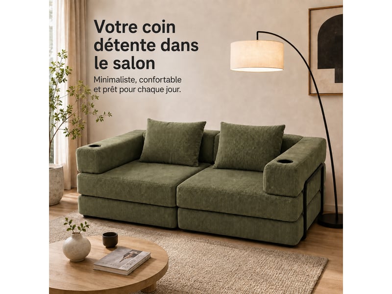  Canapé-lit pliable sans cadre, en tissu velours  - Conforama B