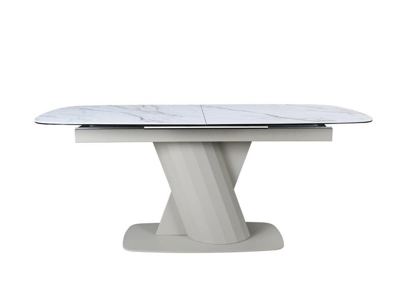 Table à manger extensible en métal beige plateau céramique blanc 180-240 cm dubai DUBAI-BEI-BLA - Conforama E