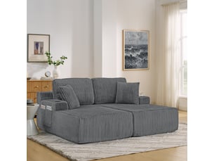 Canapé relax 2 places, canapé lounge, 186x154x78 cm, canapé compressé sans cadre, porte-gobelet, poche latérale, coussins, velours côtelé gris