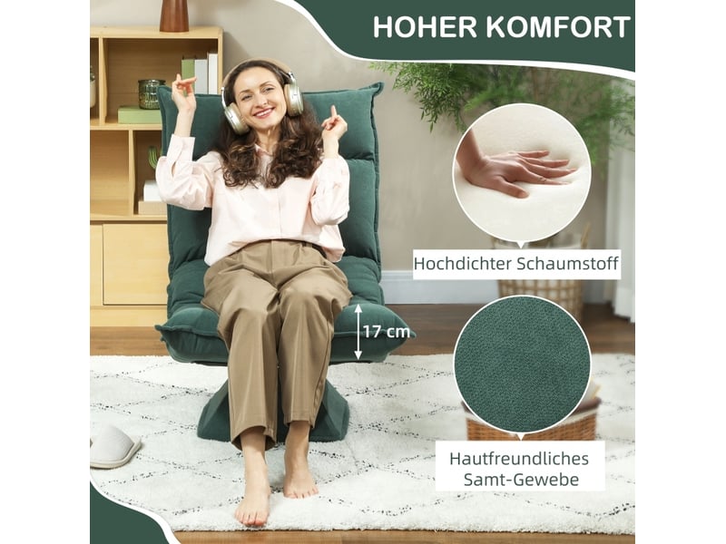 Fauteuil de sol pivotant 360° vert à dossier réglable 5 positions, pliable et rembourré pour lire et jouer - Conforama E