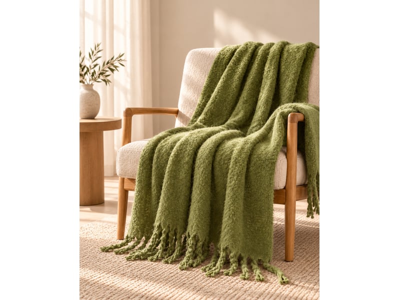  Plaid melia olive 130 x 170 cm tricot uni franges tressées 15699 - Conforama A