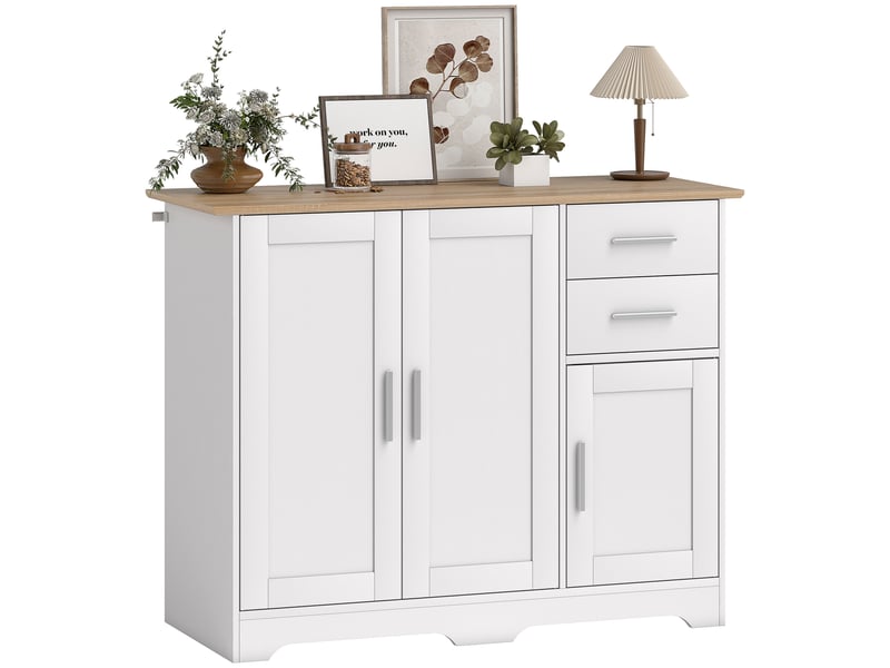  Buffet de salon, meuble de rangement avec 2 tiroirs, 3 portes et une étagère réglable, 100 x 40 x 78 cm, bois blanc et naturel  - Conforama A