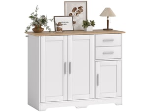 Buffet de salon, meuble de rangement avec 2 tiroirs, 3 portes et une étagère réglable, 100 x 40 x 78 cm, bois blanc et naturel