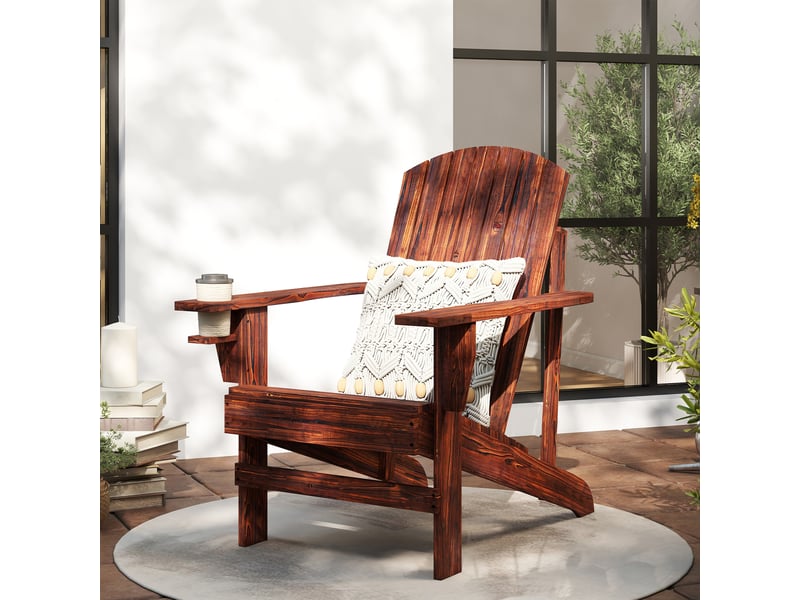 Fauteuil adirondack en bois avec accoudoirs et dossier haut pour terrasse ou balcon extérieur, 72 x 95 x 93 cm, marron - Conforama C