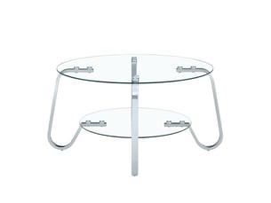 Table basse à 2 niveaux avec plateau en verre trempé et structure métallique pour salon 90,5 × 89 × 10,5 cm