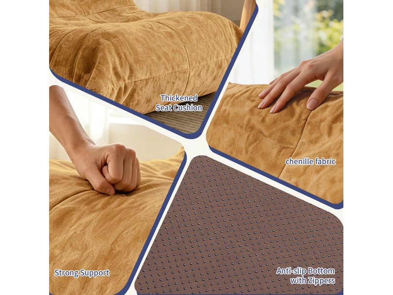  Fauteuil pouf modenvie jaune en tissu chenille avec rembourrage en mousse 90 x 100 x 80 cm  - Conforama D