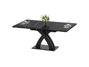 Table à manger extensible rectangulaire 120-160 x 80 cm, mdf et métal, noir, avec piètement croisé