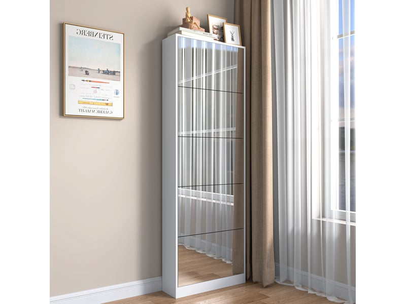  Meuble à chaussures 63x19,6x185 cm avec miroir mdf blanc  - Conforama B