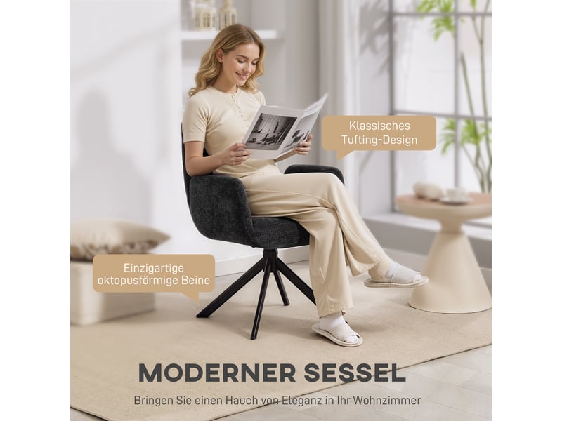  Fauteuil pivotant à 360° capitonné tissu noir 60 x 61 x 88 cm  - Conforama D