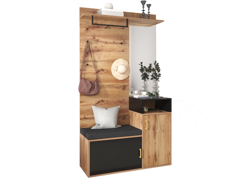  Portemanteau avec banc et rangement noir mdf 105 x 40 cm  - Conforama R