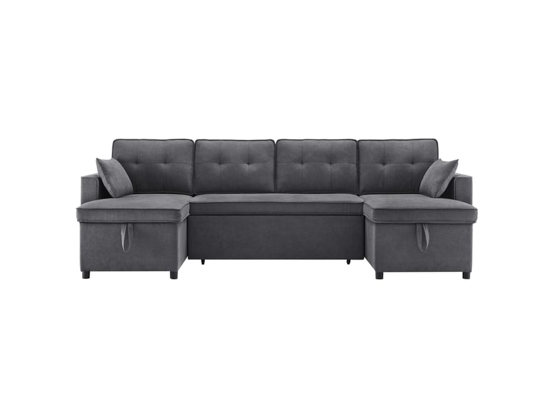  Canapé convertible u 4 places 270x130 cm – gris – rangement bilatéral, porte-gobelets et coussins intégrés  - Conforama A