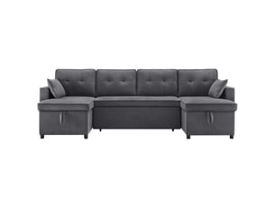 Canapé d'angle panoramique convertible VIVRYN 4 places Polyester gris avec coffre de rangement