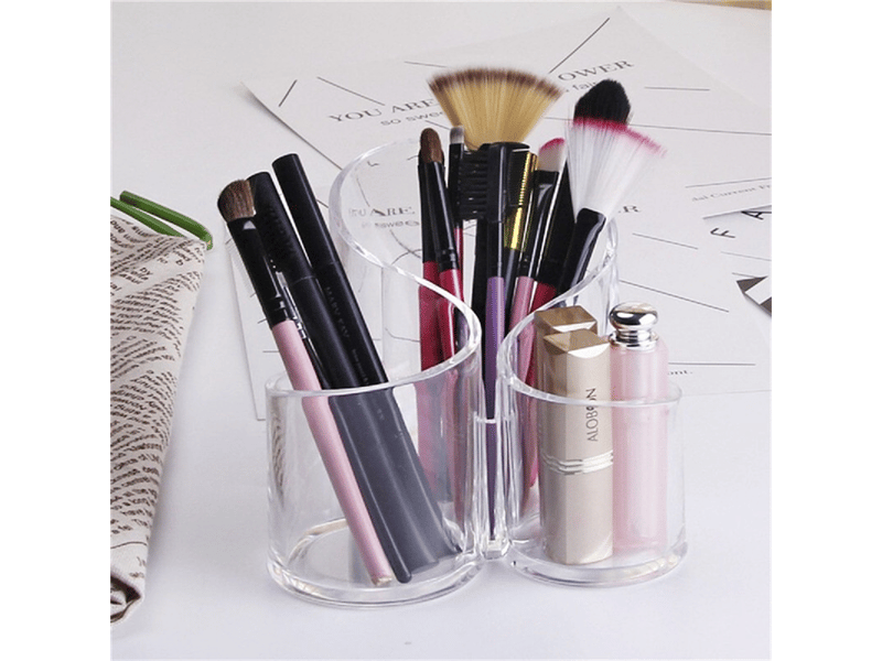  Organiseur de maquillage transparent à trois compartiments pour pinceaux de maquillage, rouge à lèvres, boîte de rangement pour bureau  - Conforama D