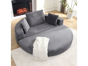Canapé convertible en lit 2 en 1 gris en velours côtelé, canapé-lit ovale 173 x 176 cm avec coussins, pour salon et chambre