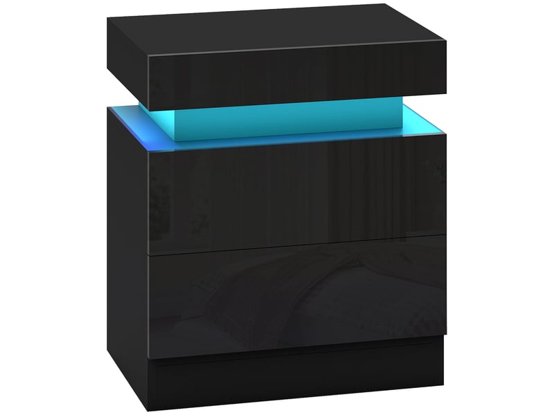  Table de chevet avec éclairage led, 2 tiroirs et commande par application, idéale pour la chambre ou le salon, 45 x 35 x 52 cm, noire  - Conforama A