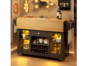 Desserte de cuisine 120x80x95 cm led rgb plateaux rabattables mdf métal noir