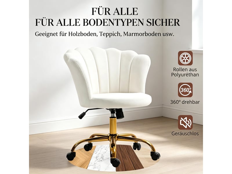  Chaise de bureau en velours blanc, dossier floral et hauteur réglable de 48 à 58 cm  - Conforama E
