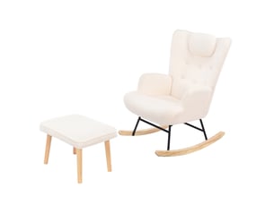 Fauteuil à bascule en tissu bouclette avec repose-pieds - 70 x 66 x 89 cm-blanc - chaise berçante avec appui-tête et poches latérales