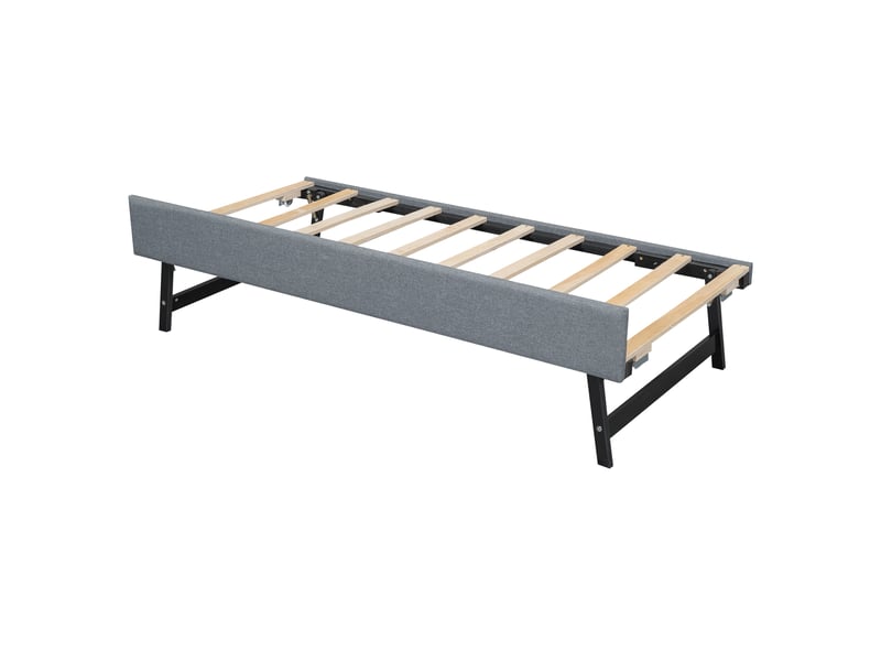  Canapé lit 90x200 gris avec lit gigogne et port usb - revêtement lin  - Conforama D