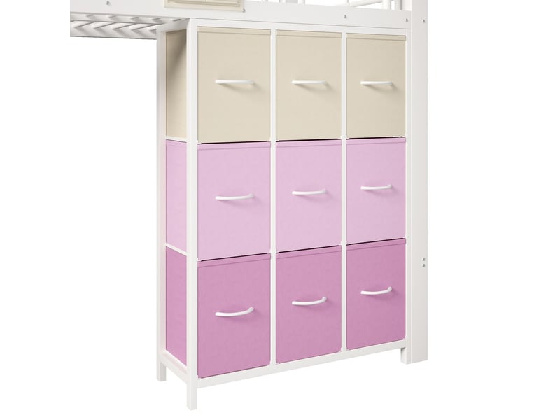 Lit mezzanine métal 90x200 cm blanc tiroirs tringle vêtements garde-corps escalier rangement sans matelas - Conforama E