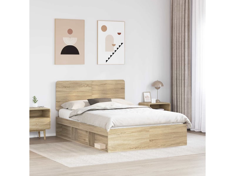  Lit double- lit adulte -  cadre de lit chêne sonoma 150 x 200 cm bois de pin massif  - Conforama B