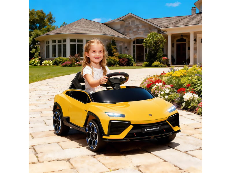 Voiture électrique pour enfants, 12 v, avec télécommande 2,4 ghz, 2 moteurs, klaxon, lumières led, musique, 101,5 x 49 x 43 cm, jaune - Conforama D