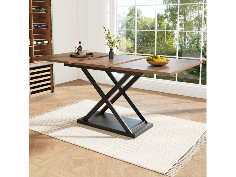  Table à manger extensible – plateau mdf noyer et piètement métal noir – 120 à 160 x 80 cm  - Conforama B