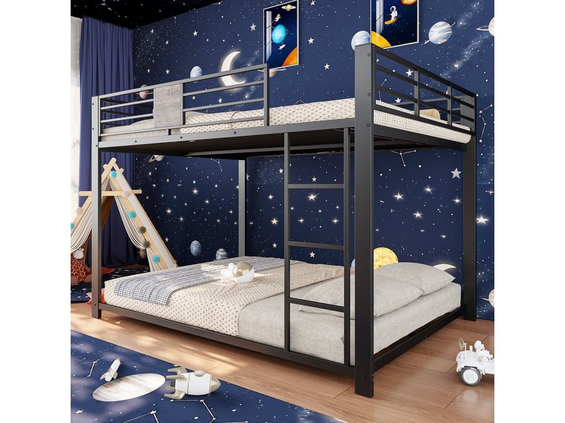  Lit superposé bas 140x200 cm, hauteur 145 cm, échelle réversible avec marches antidérapantes, garde-corps, structure en métal, noir OMNIGLINT TRADING LTD - Conforama D